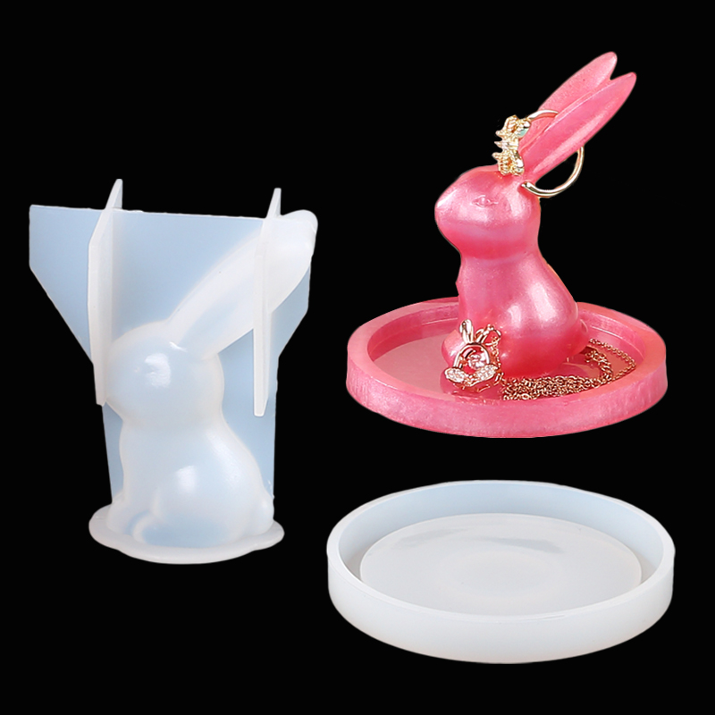 Resin Art Ring - 2 pezzi 3D porta anelli coniglietto