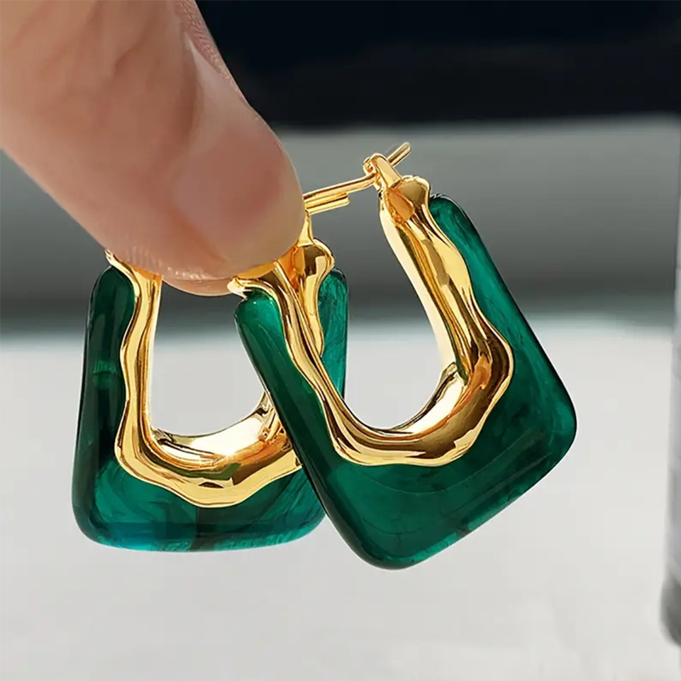 Resin Art Ring - Orecchini a Cerchio a U Vintage